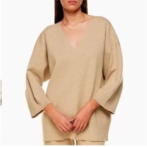 Aritzia Wilfred Free Souvenir Sweater Heather Taupe V Neck 3/4 Sleeve Oversized